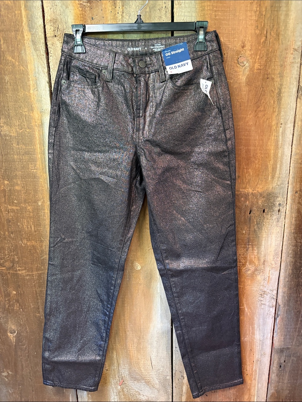 Old Navy High Rise OG Straight Jeans Womens 0 Black Shine Metallic NWT Party